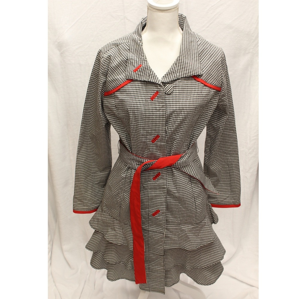 Ubu Womens Gingham Jacket M Ruffle Tiered Belted‎ Button Front Retro